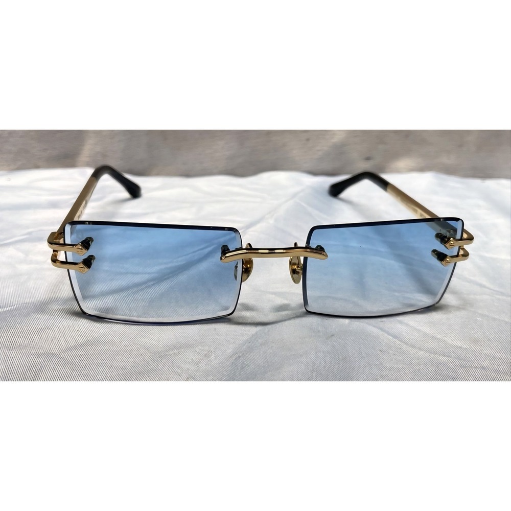 James Oro Phantom Authentic Blue Gradient Gold Rimless Sunglasses BLU-PHN-AUT-54
